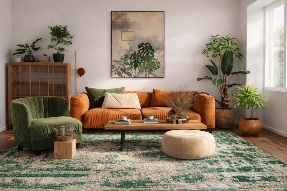 Один интерьер — разные сценарии: как ковёр влияет на восприятие пространства